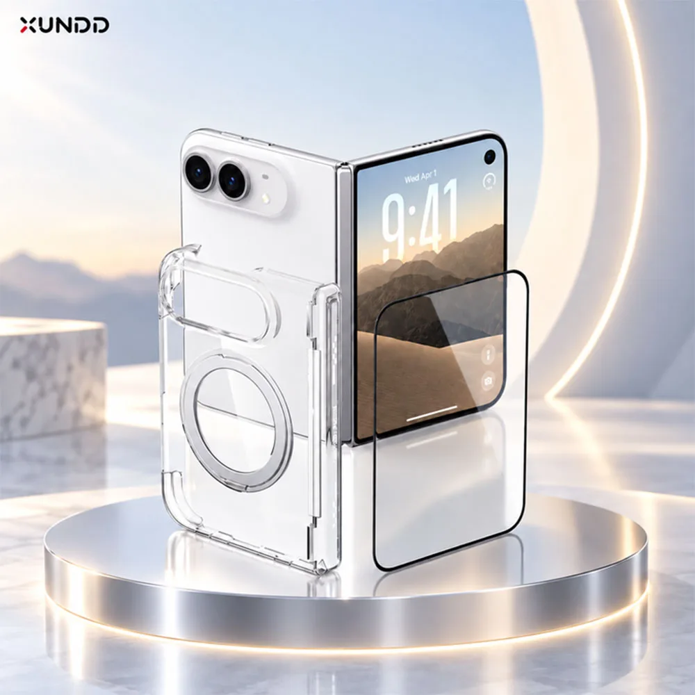 XUNDD Case For iPhone DUO Magnetic Clear Shockproof Cover 360° Rotating Ring Kickstand Anti-Yellow Slim Protective Phone Case