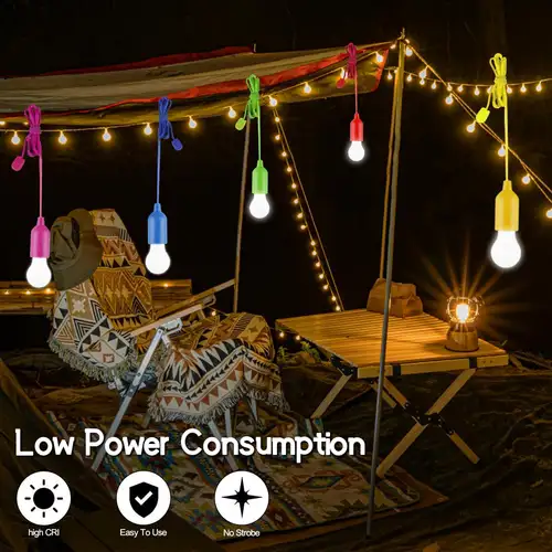 LED Pull Cord Light Bulb Battery Operated Portable Hanging Pull Cord Lamp Lantern for Camping Garden Party Emergency Home - Image 3