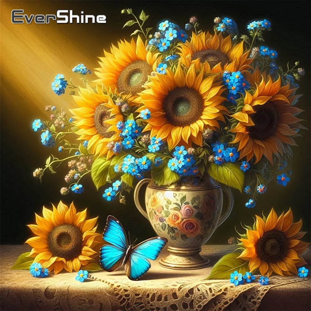 

EverShine Diamond Painting Flower Mosaic Sunflower Picture Of Rhinestones Full Drill Embroidery Butterfly Home Decoration