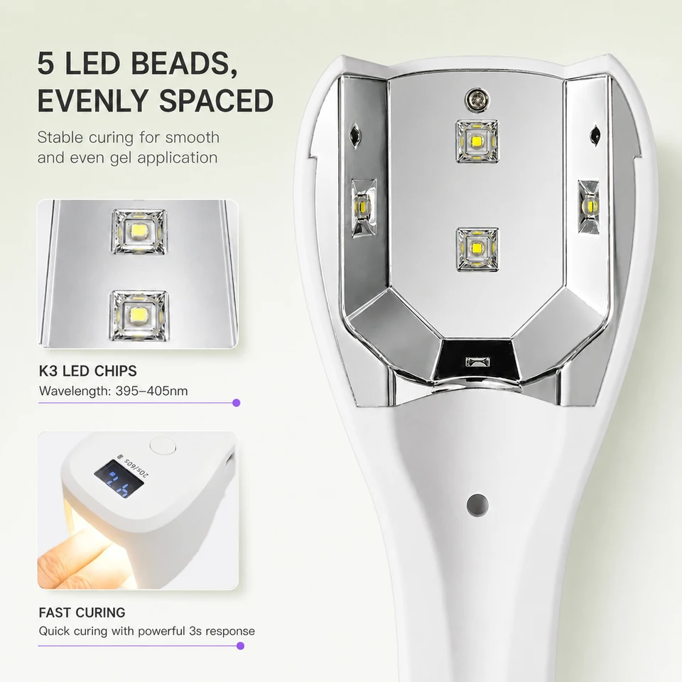 Lámpara UV LED portátil de mano para uñas, inalámbrica y recargable, herramienta de arte de uñas de 15W con curado rápido para salón de uñas 3
