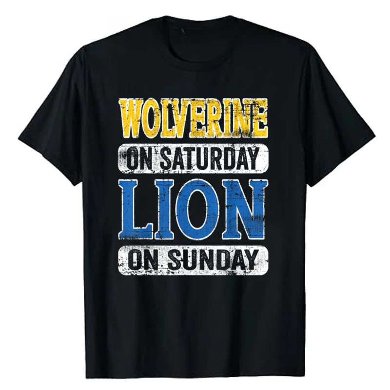 Father's Day Gifts Warrior Spirit Clothes Letters Saying Tees Wolverine on Saturday Lion on Sunday Detroit T-Shirt   harajuku