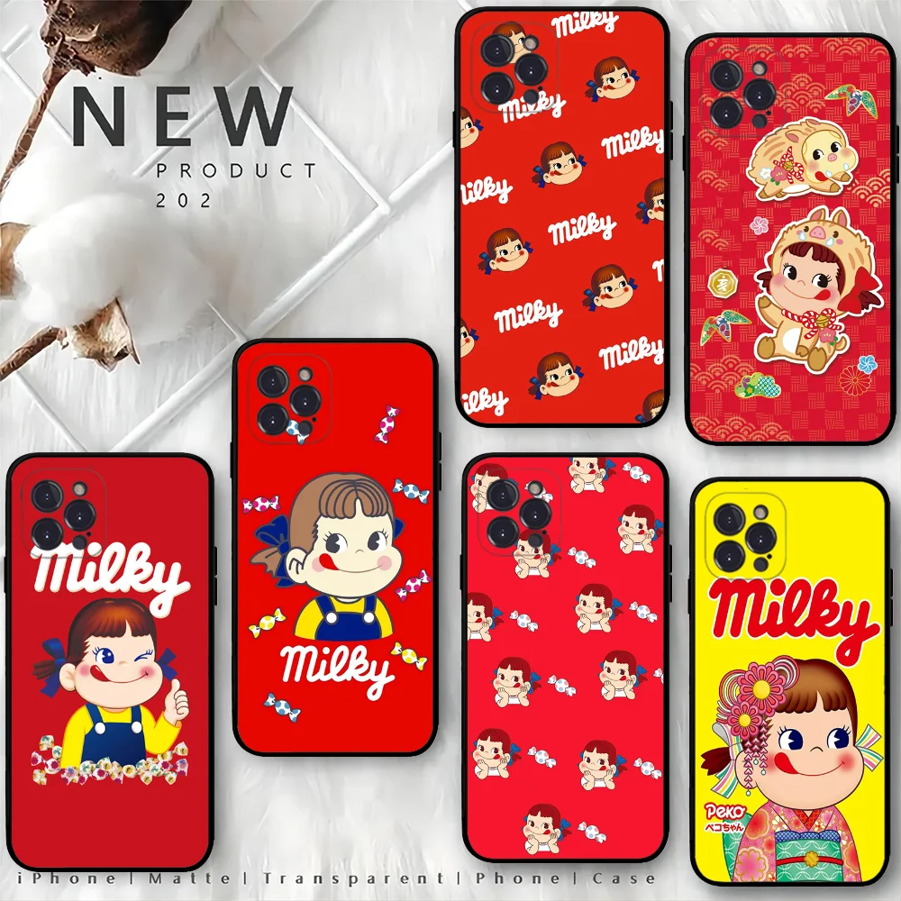 F-Fujiya M-Milky P-Peko C-chan Cartoon Phone Case For IPhone 16 15 8 7 6 6S Plus X SE XR XS 14 11 12 13 Mini Pro Max Mobile Case