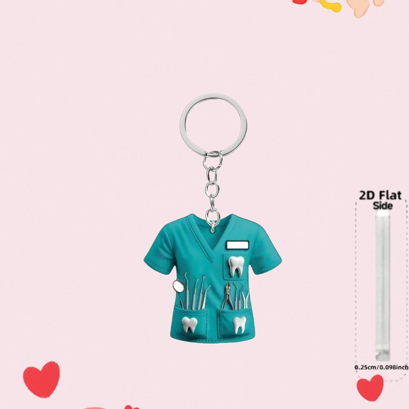 2D acrílico plano ropa de médico adorno encanto día de los médicos llavero del día de enfermeras elegante disfraz de dentista colgante llavero llaveros