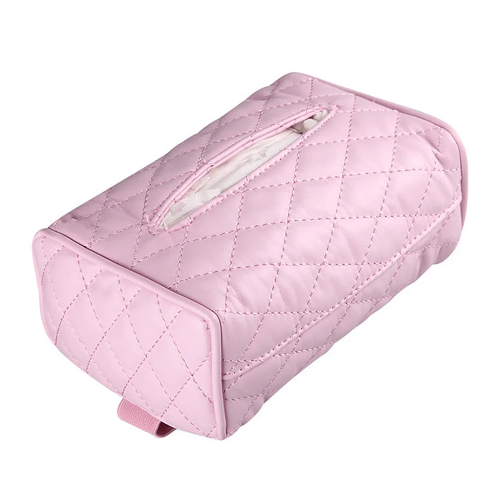 

PU Pink Rectangle Tissue Box Cover Stylish Paper Holder for Car Home Office Elegant Tissue Paper Holder