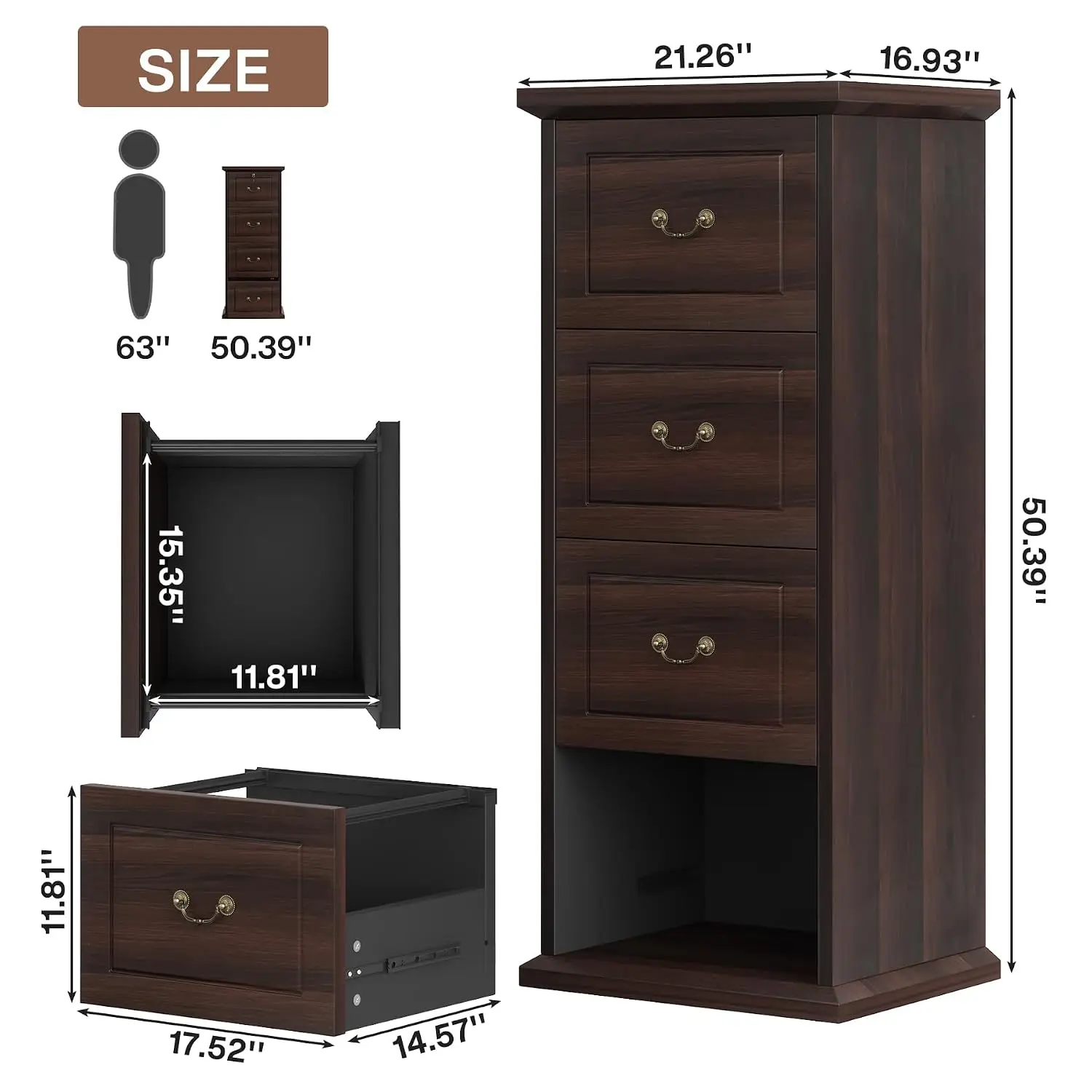 Wooden Vertical 4-Drawer File Cabinet For Home Office Storage, Customized