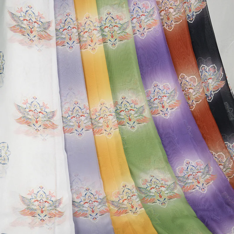 

Tang style hanbok cloth fabrics mandarin ducks digital printing tencel chiffon flowy lightweight