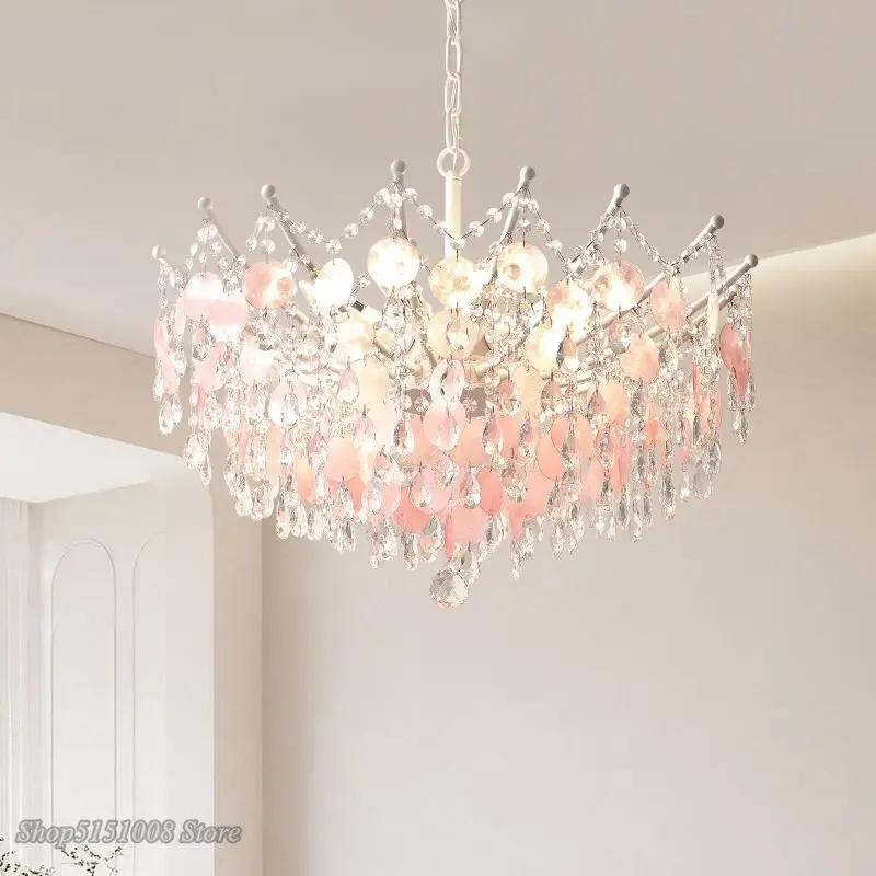 French K9 Crystal Chandeliers Luxury Vintage Natural Shell Pendant Lamp for Romantic Villa Living Dining Room Bedroom Home Decor