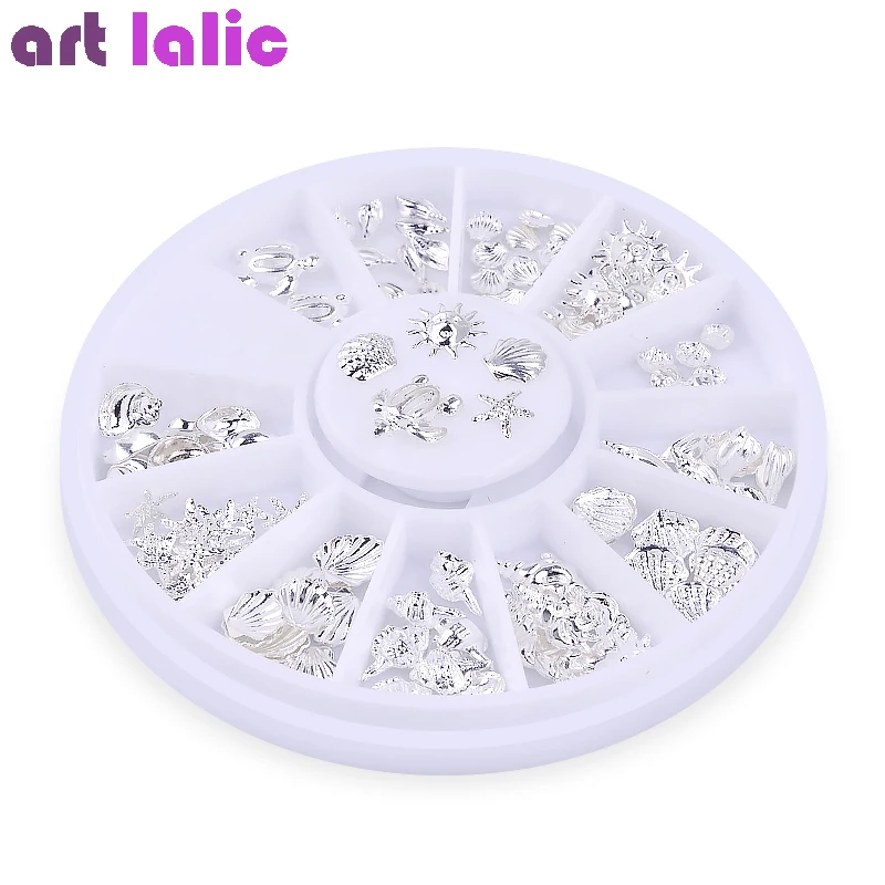 Nail Art Ocean Tema Metallo 3D Borchie Perline Mare Stella marina Conchiglia Gioielli per la decorazione di punte per unghie fai da te