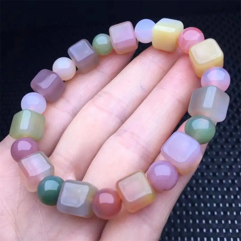 9MM Natural Colored Yanyuan Agate Cube Bracelet Crystal Bracelet Real Fashion Handring Fine Jewellery 1pcs