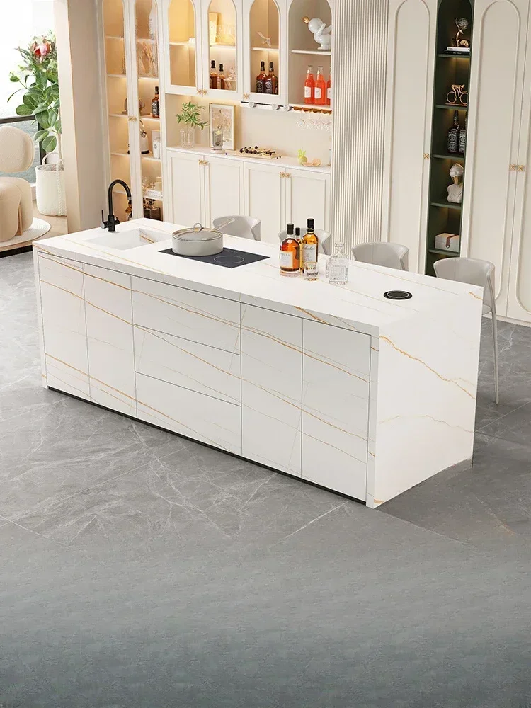 

Customized rock slab dining table integrated light luxury open kitchen guide table