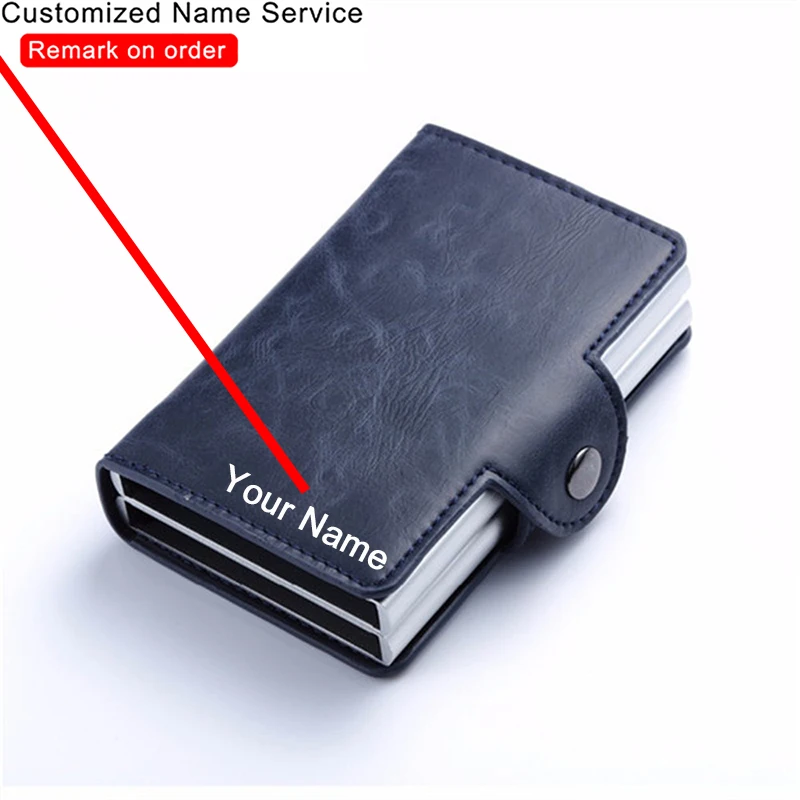 ZOVYVOL Customized Name Rfid Men Leather Wallet ID Bank Credit Card Holder Double Aluminum Box Card Case Holder Wallet Purse Bag