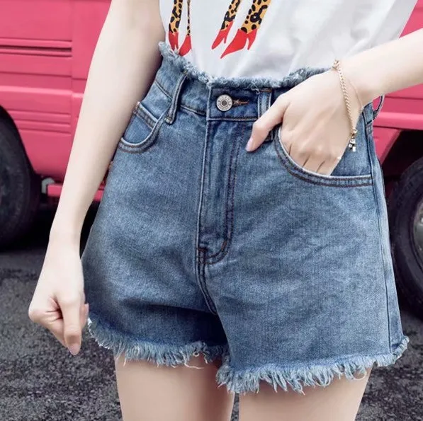 

Женские джинсовые шорты с широкими штанинами, облегающие, с высокой талией, повседневные, летние, без стрейча, с отворотами