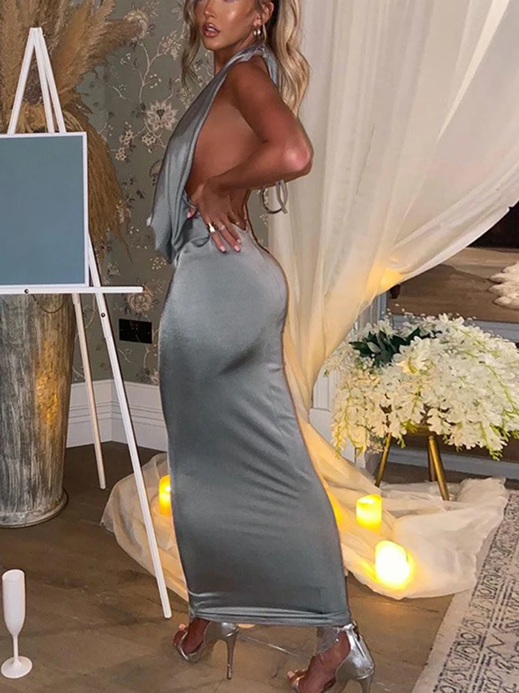 Dulzura Gaun Midi Punggung Terbuka Halter Wanita Musim Gugur untuk Wanita Pakaian Elegan Pesta Seksi Bodycon Pakaian Ulang Tahun Malam Y2K 2024
