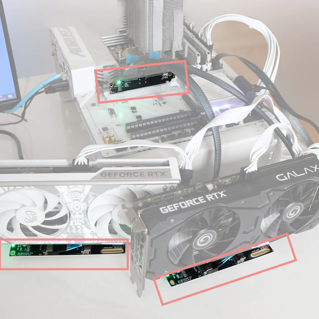 PCIe 4.0 Gen4 x16 to Dual MCIO x8 Bifurcation Splitter Card Server GPU Expansion Card For GPU AI Training VFX Render Workstation