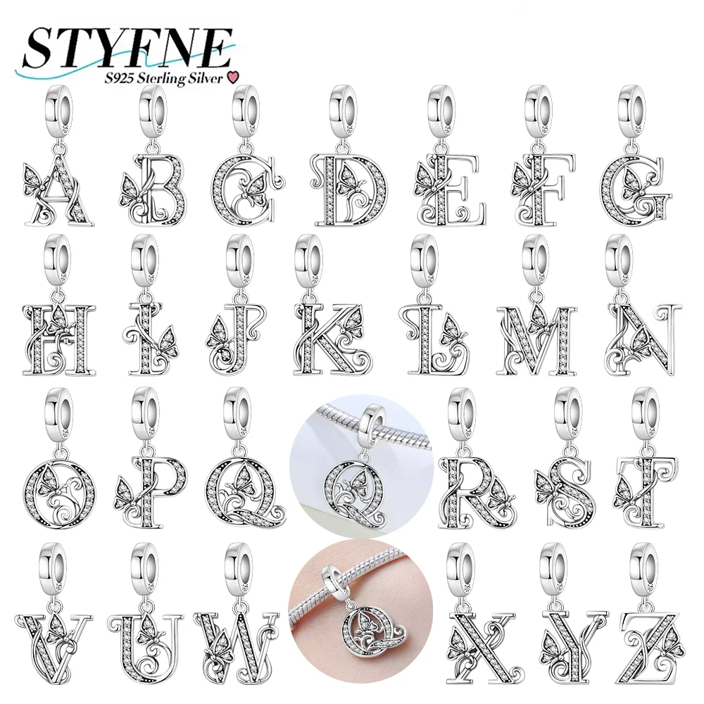 

925 Silver Charms Zircon Beaded Butterfly Letter Pendant Fit Bracelet Accessories Bead Fashion Jewelry Making Fine Jewelry Gift