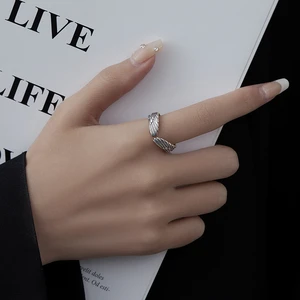 Angel Wings Retro Open Ring Set Para Amantes Mulheres Homens Design Ancient Silver Devil Wings Casal Anel Festa Jóias 10 principais vendas anel asas anjo - №5