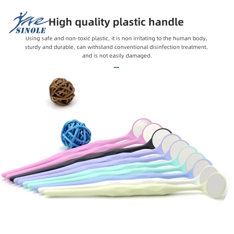 10pcs/Box Dental Double Sided Mouth Mirrors Autoclavable Surface Exam Reflectors With Handle Random Colors Oral Tooth Whitening - Image 2