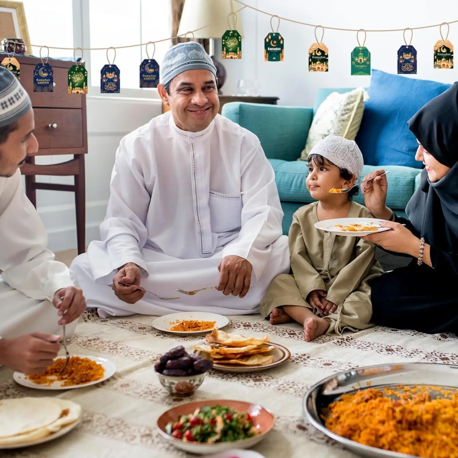 Eid Mubarak Gift Tags Ramadan Kareem Tags with String,Ramadan Mubarak Moon Castle Paper Labels for Eid Islamic Muslim Party