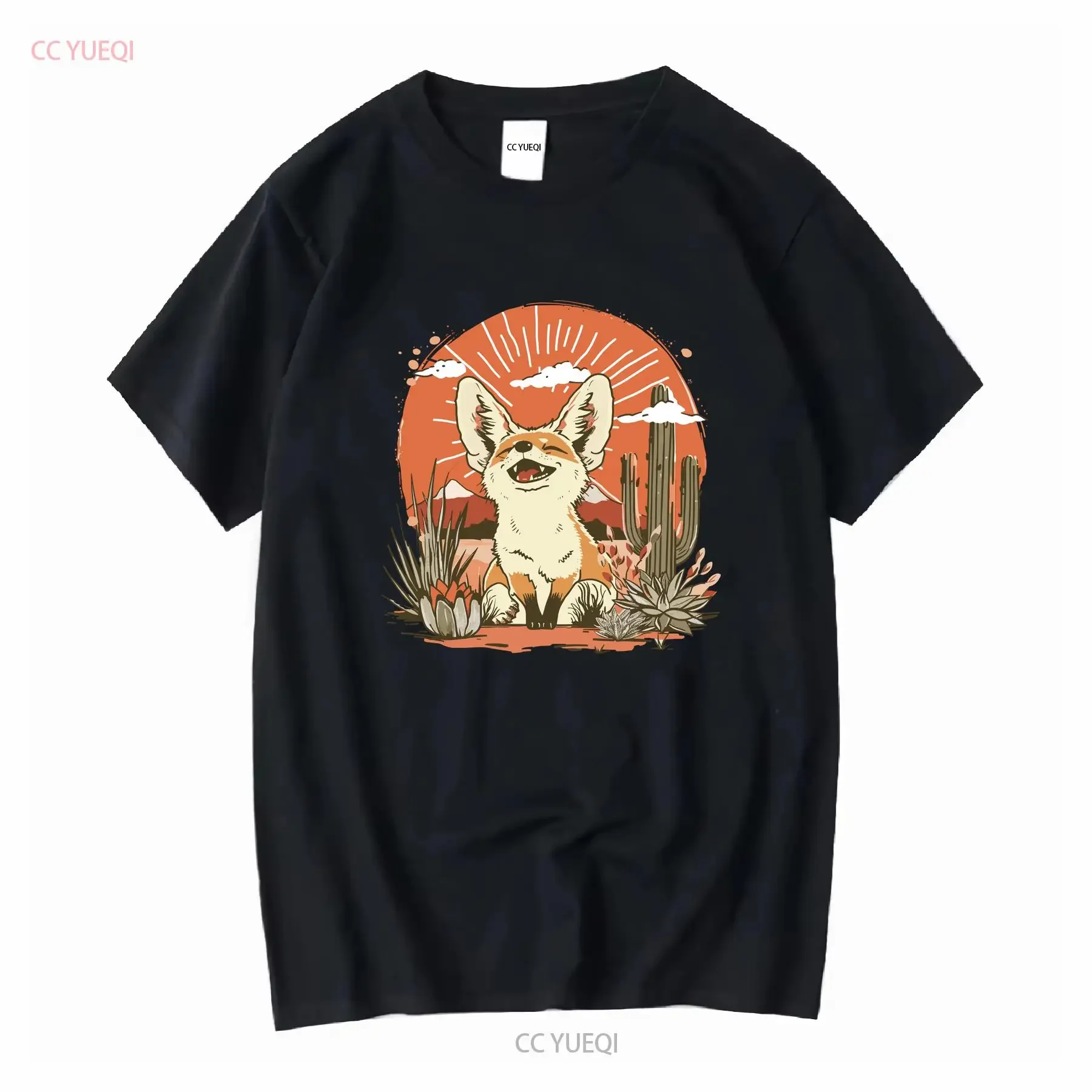 Desert Fennec Fox T Shirt Wild West Top Vintage Grunge Summer Cactus Lover s long or short sleeves vintage Washed Versatile