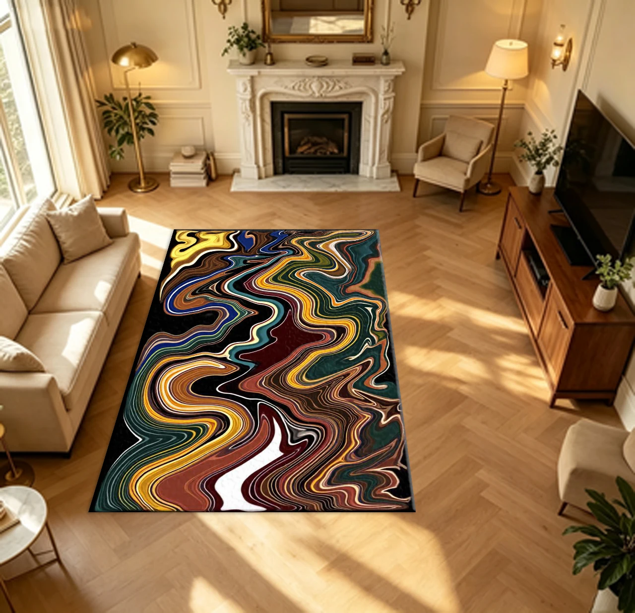 Multicolor Swirl Marble Fluid Abstract Art Carpet Flooring Wave Pattern Home Rug