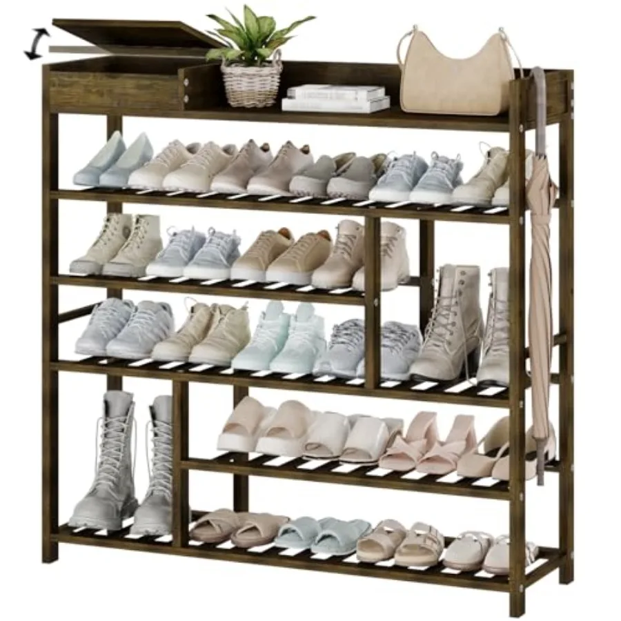

Shoe Rack for Front Door Entrance Bamboo Shoe Organizer with Storage Box Free Standing Shoe Cabinet Wooden Shoe Storage Shelf f