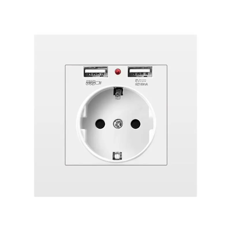 Exquisite-EU Standard Electrical Outlet With Dual USB 5V 2.1A Electrical Outlets 16A For Family Hotel Residence Wall Outlet