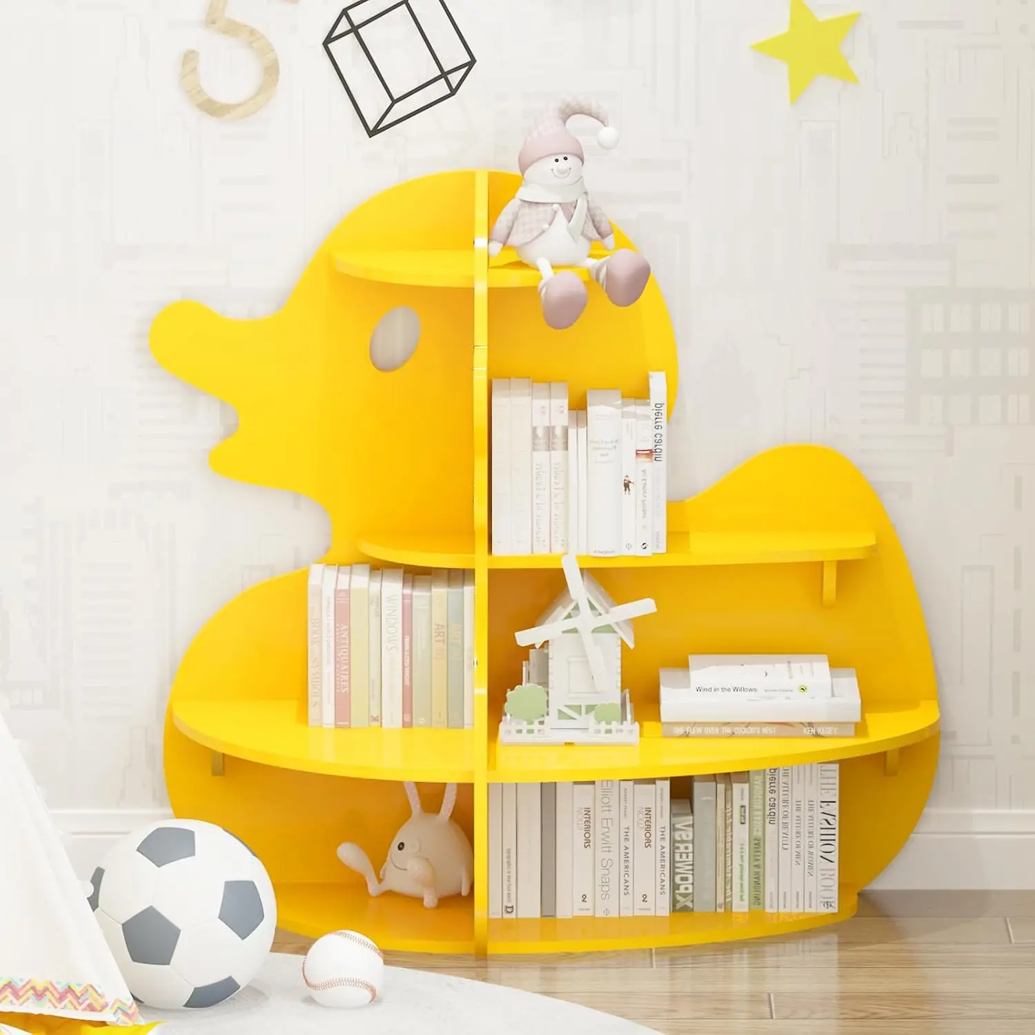 Kids Bookshelf Toddler Bookcase 4-Tier Baby Book Rack Children Toy Storage Organizer Wood Display Shelf for Nursery Playroo