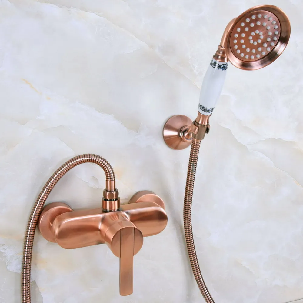 

Antique Red Copper Wall Mounted Bathtub Faucet with Handheld Shower Set +150CM Hose Mixer Tap 2na292