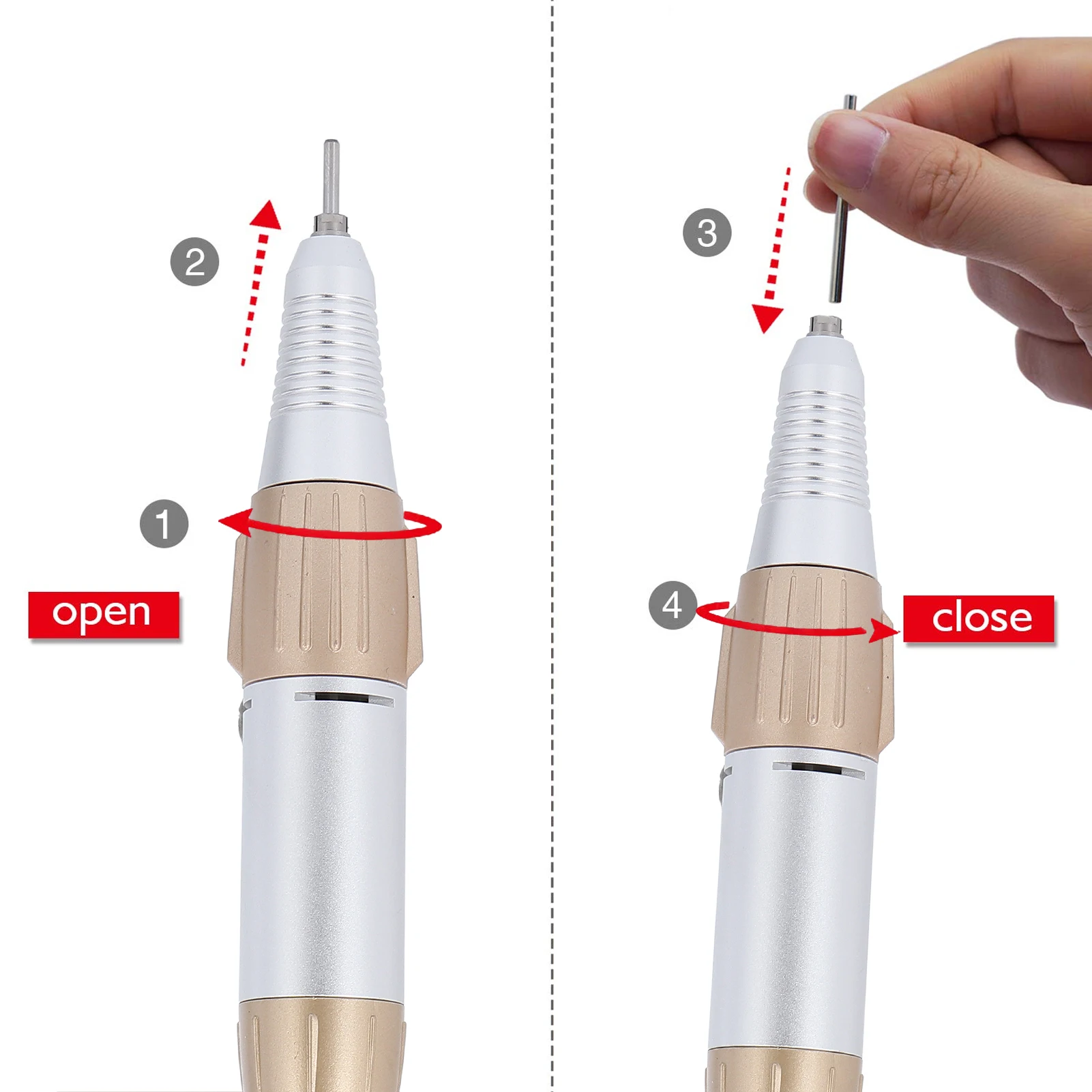 Nail Drill Replacement Handle Electric Nail Drill Machine Handle 35000rpm Low Noise Low Heat Nail Drill Accessory Golden