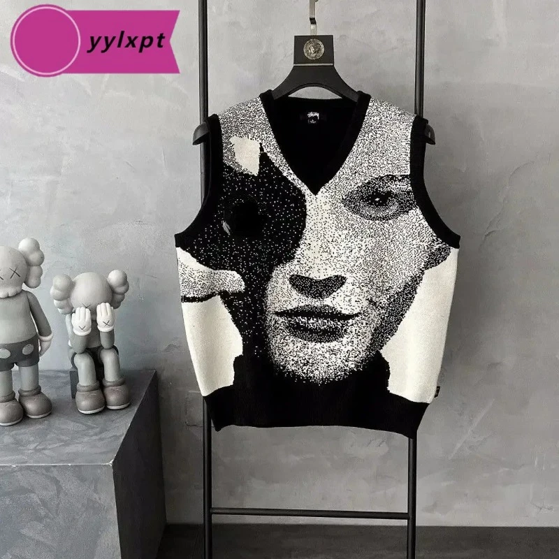 Neue Spaß Serie Gesicht Weste Jacquard Strick pullover gefaltet kleine Tank Top personal isierte Mode Unisex-Stil