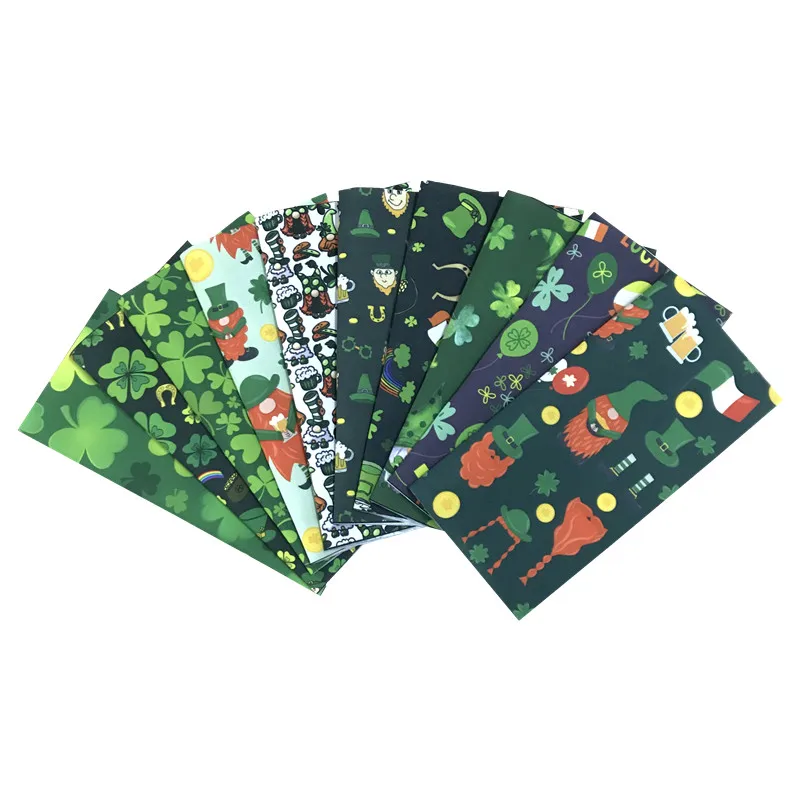 10pcs St. Patrick's Day Shamrocks Irish Patchwork Fabric  Print Quilting Fabrics For DIY Needlework Handmade Polyester Tissue