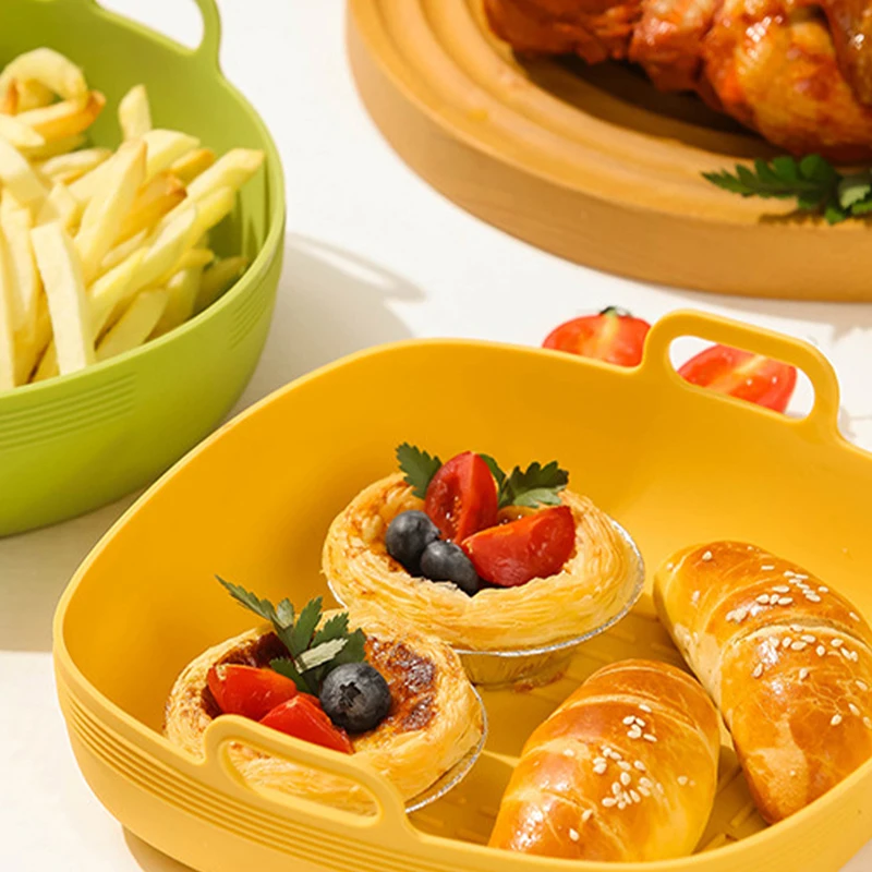 Silicone Air Fryers Oven Baking Tray AirFryer Basket Silicone Mold Pizza Mat Round Replacement Grill Pan Air Fryer Accessories