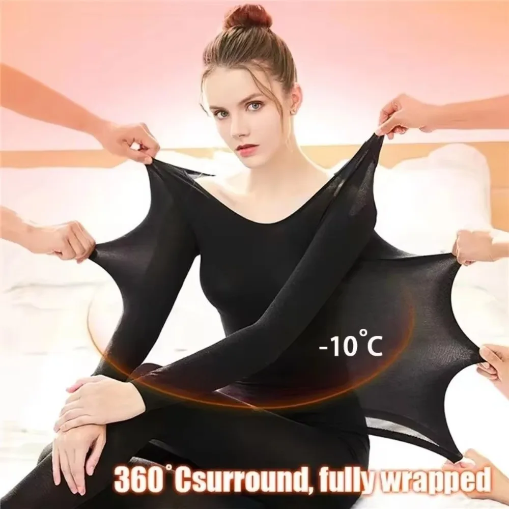 

2Pcs Comfortable Traceless Thermal Underwear Set Ultra-Thin Long Sleeve Intimate Pajamas Warm Top & Bottom Set Winter