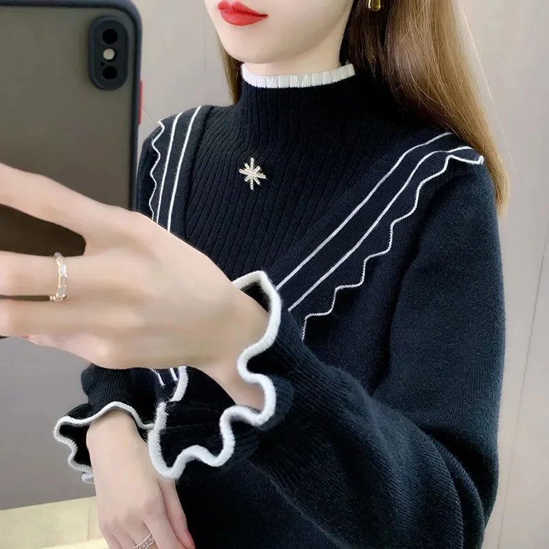 

Wool Knitted Women Sweaters And Pullovers Long Sleeve Turtleneck Warn Female Pullover Kintted Tops Jumper Bottoming Shirt