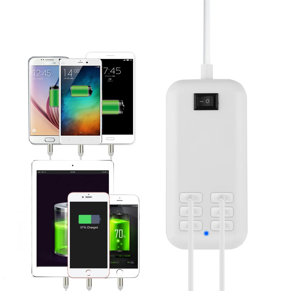 สีขาวสี5V 20W USB Fast Charger US EU ปลั๊ก6พอร์ต Travel Adapter สำหรับ Iphone 13X6 Xiaomi Note Pro Tablet PC
