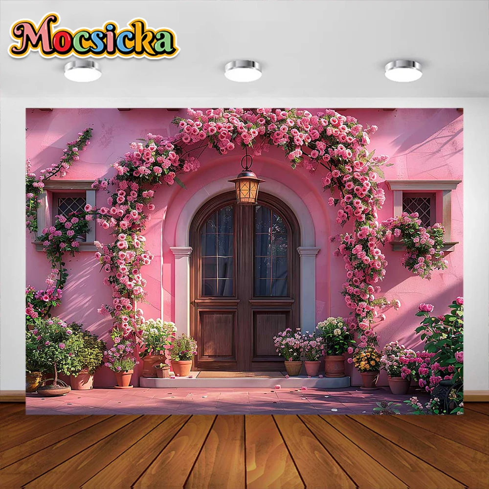 Spring Arch Fotografia Fundo, Rosa Casa Flores Decorações Do Partido, Kids Portrait Photo Backdrops, Photo Studio Props