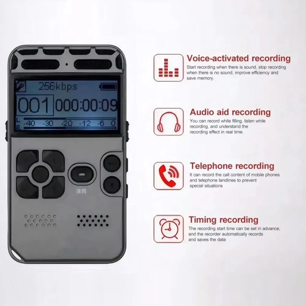 Professional Voice Recorder Pen AI Mp3 Music Player Noise Canceling Mini Audio HIFI Speaker Voice Activated LED Student