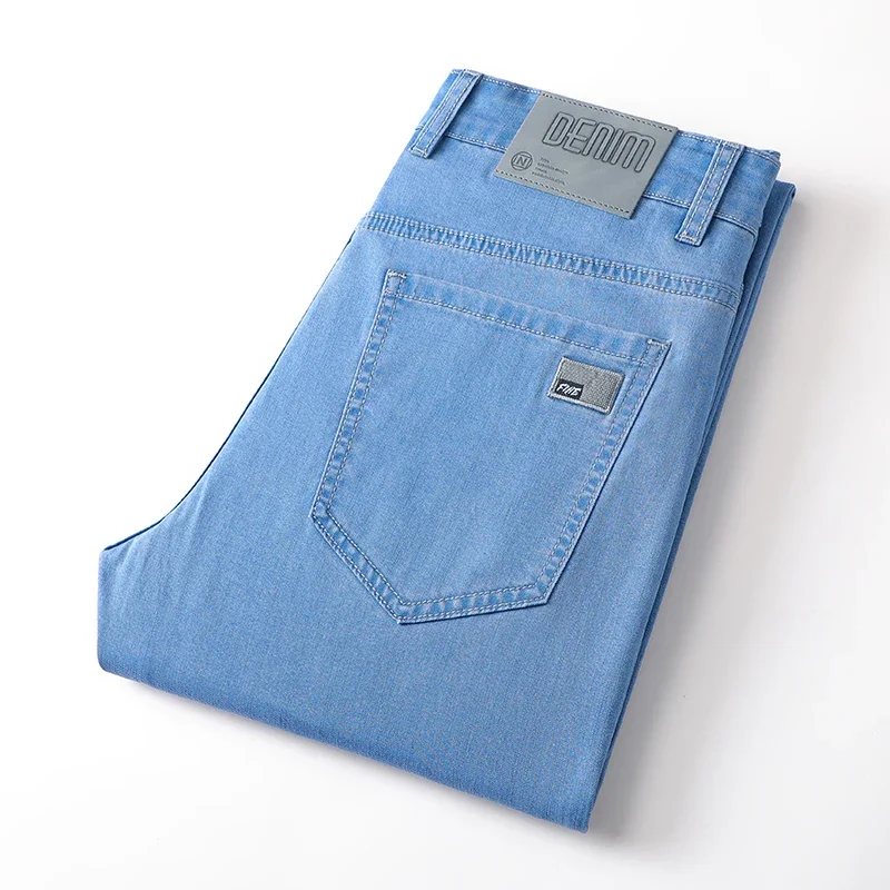 4 ألوان جديدة ليوسيل الجينز ملابس للرجال رقيقة تمتد مستقيم الأعمال عادية الدينيم السراويل فضفاضة سراويل قطنية للذكور