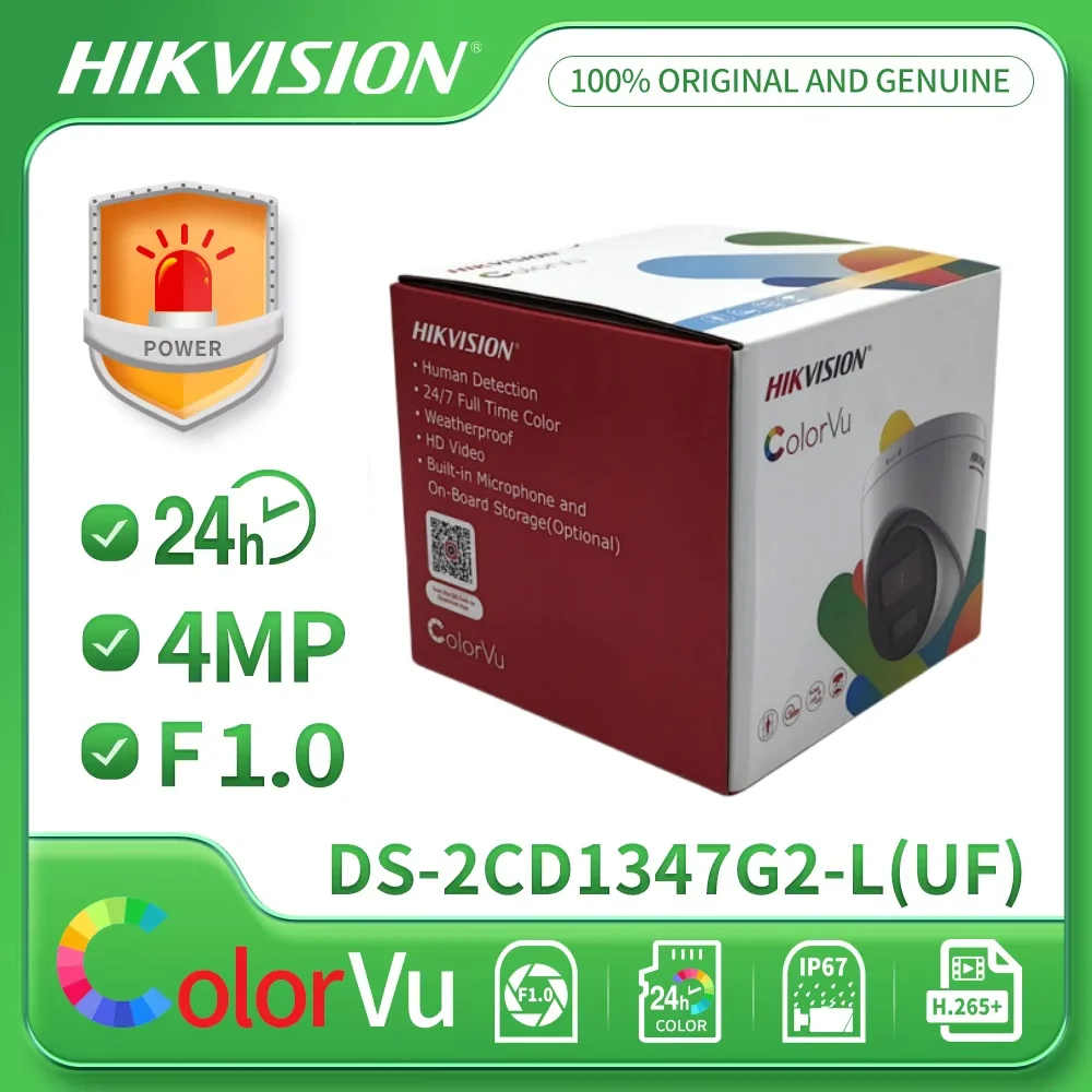 

Hikvision DS-2CD1347G2-LUF 4MP ColorVu MD 2.0 Fixed Turret Network Camera SD Card Slot Bulliet in mic 24/7 Colorful IP67 WDR