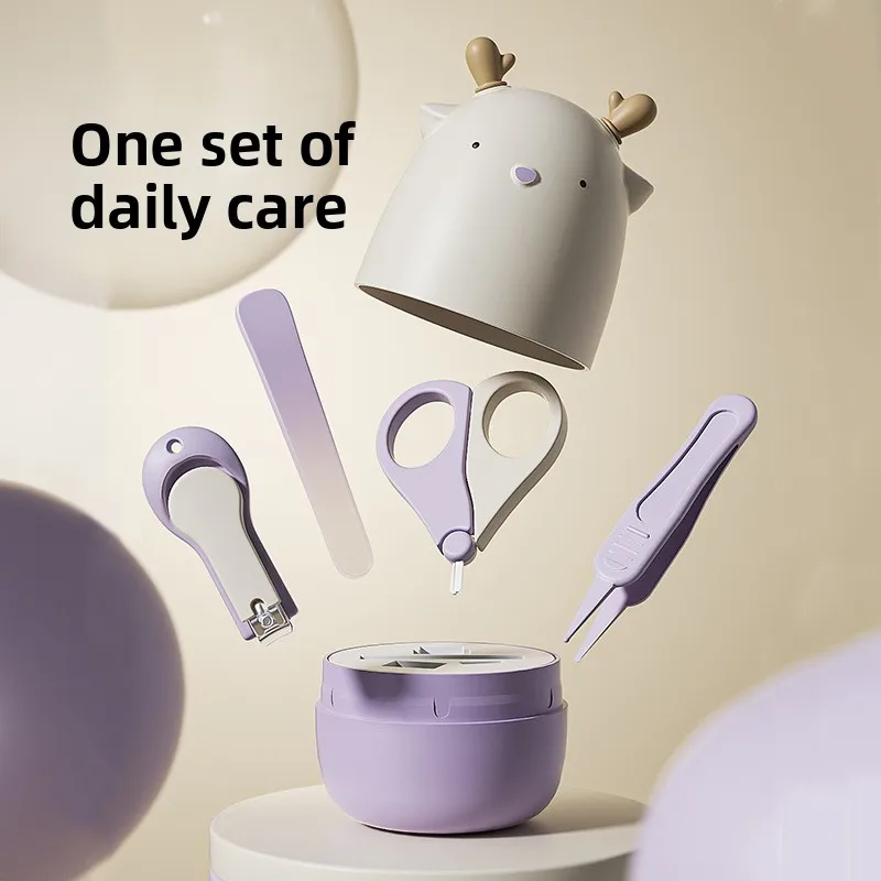 Conjunto de aparador de unhas para bebês 4 em 1, aço inoxidável + material de segurança ABS, kit de aliciamento para recém-nascidos, durável, anti-esmagamento de carne