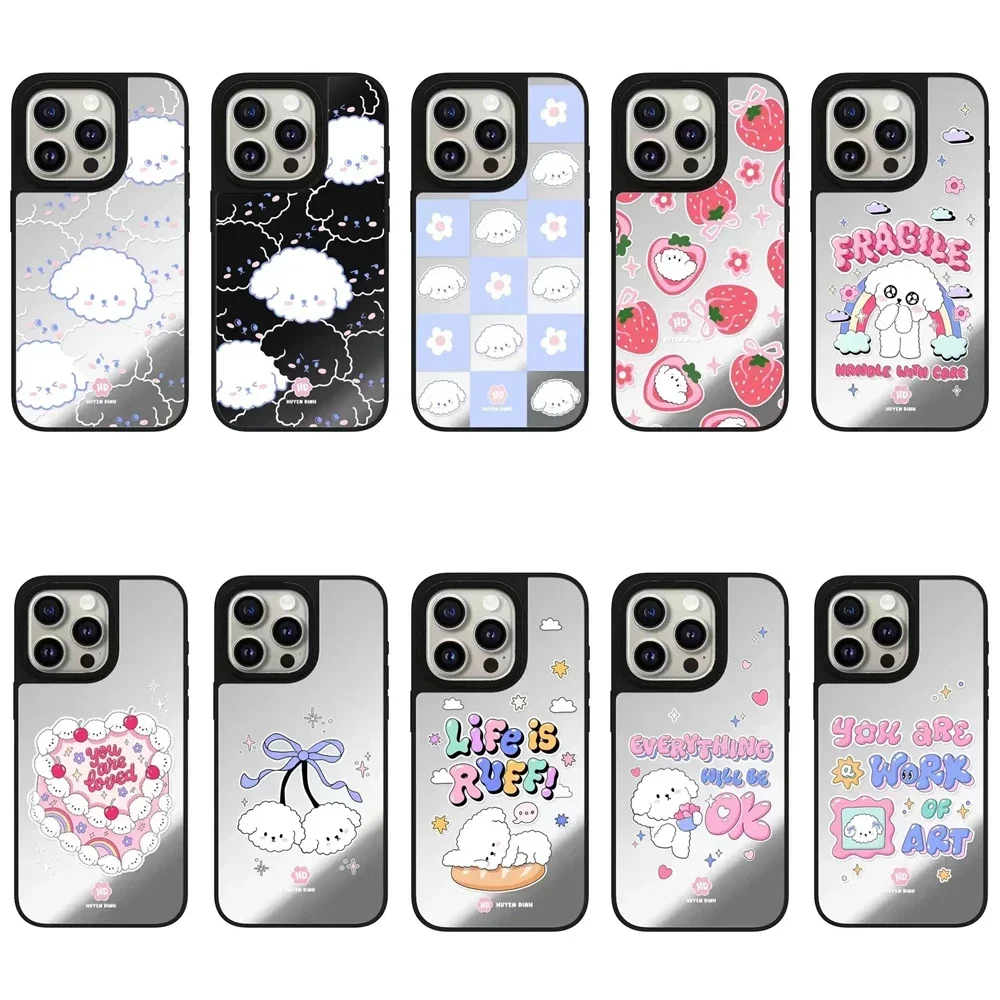 Niedliche Regenbogen Welpen spiegel Handy hülle Abdeckung für iPhone 12 13 14 15 16 Pro Max Hülle für iPhone 15 16 Pro max
