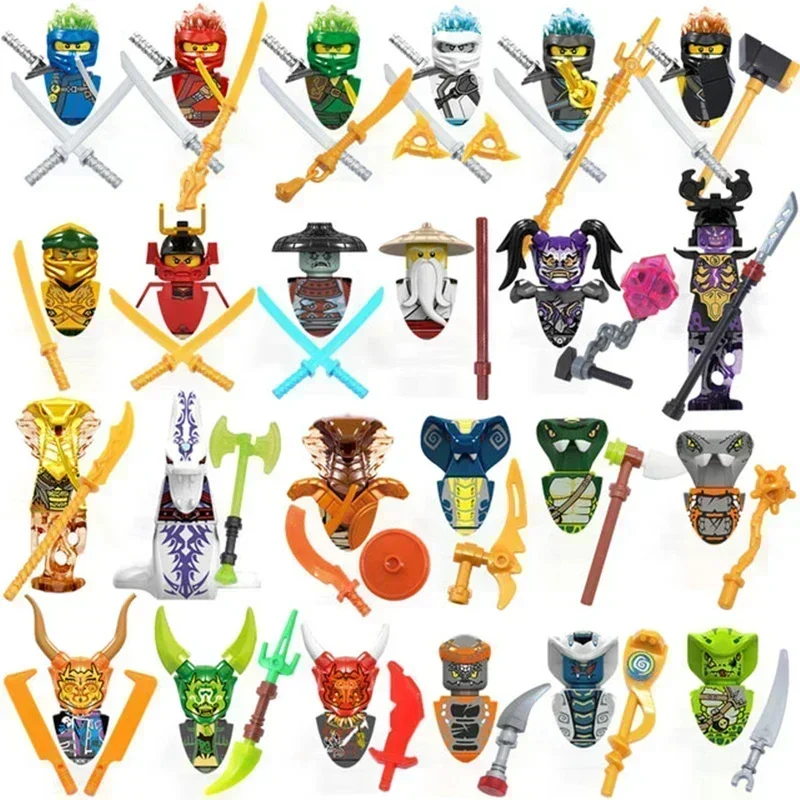 24-teilige Anime-Charaktere Ninja-Figuren Garmadon Jay Lloyd Samukai Cole Harumi Ultra Violet Pyro Snake Baustein Kinderspielzeug