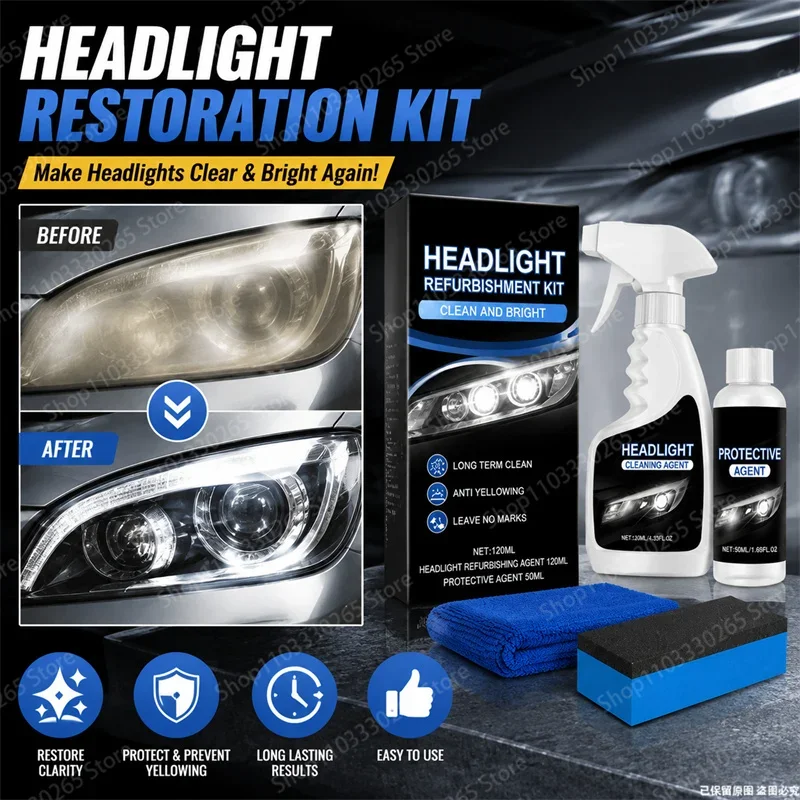Premium Car Headlight Restoration Kit Remove Yellowing Polish Lens Restore Brightness Long Lasting Protect Easy Use