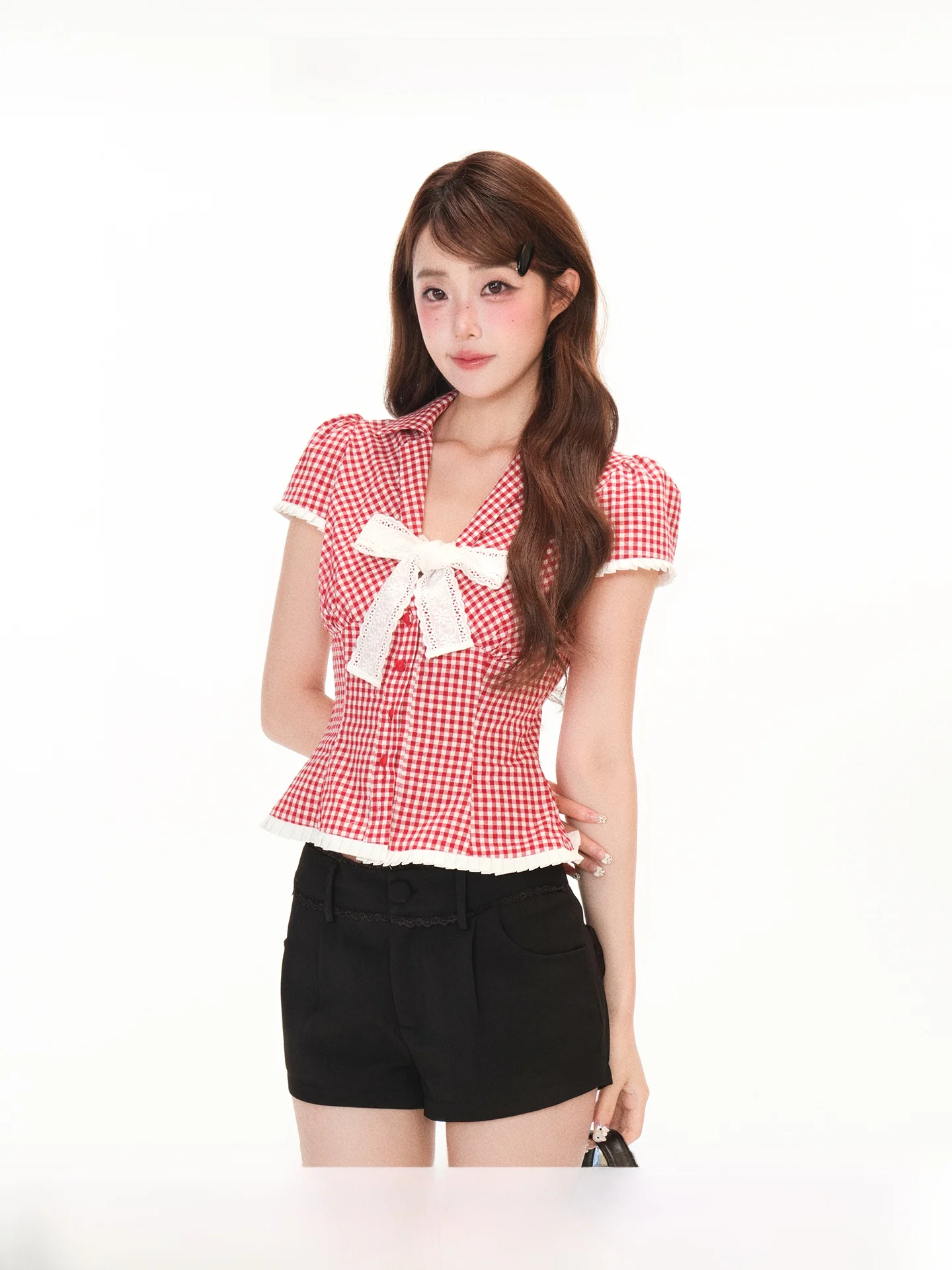 

Лето 2023, женская клетчатая клетка irt ort Sve, приталенная, хлопковая, устойчивая к деформации, тонкая модель, красный, белый цвет, дизайн Sensation