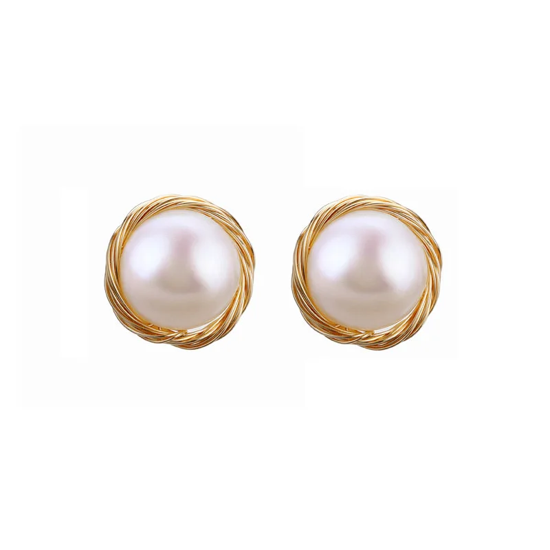 Handmade Real 925 Sterling Silver Stud Earrings for Women Natural Freshwater Pearl Jewelry Fashion Gift