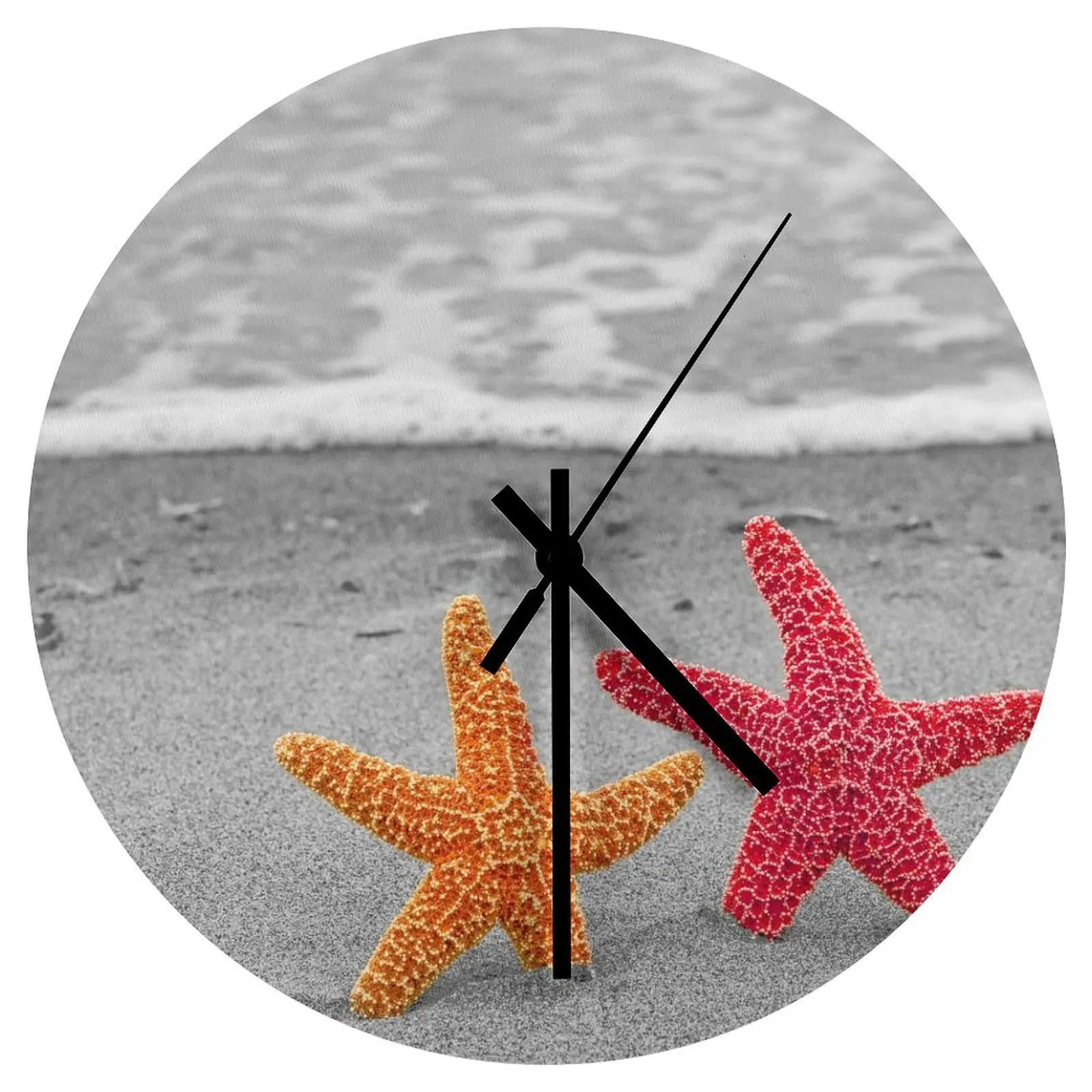 

Garage Wall Clock Beach Starfish Sea star Clocks 12 inch Mute Fashion Round Artistic Durable Modern Home Decor