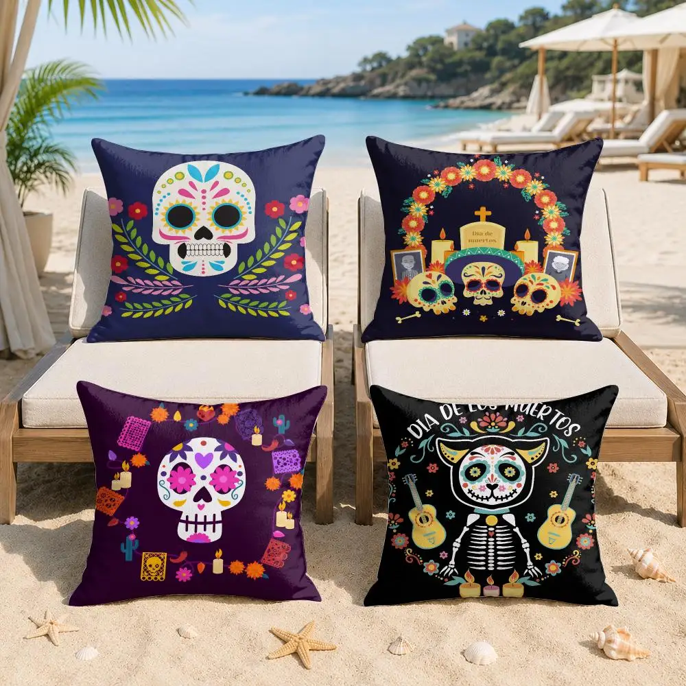 Mexico Easter Flower Skeleton Cushion Cover Silky Short Plush Invisible Zipper Dustproof Sofa Pillow Case For Home Decor