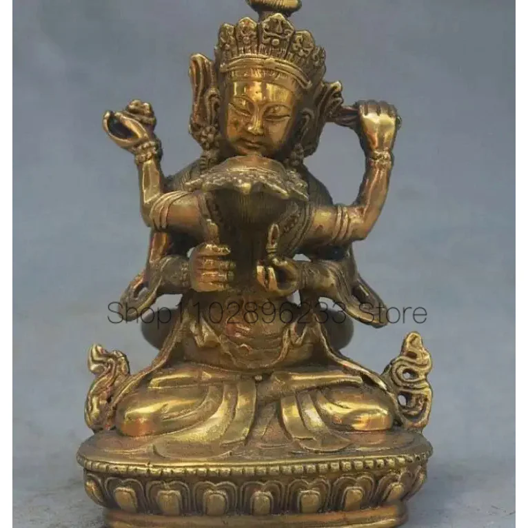 

Медная сатуэ 4 "тибетская буддистская латунная статуя fane Sit Hevajra Happy Buddha Yamashina Yab-Ням