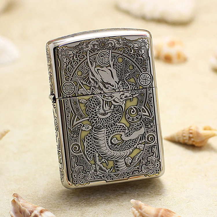 

Genuine Zippo oil lighter copper windproof carving Chinese dragon Kerosene lighters Gift with anti-counterfeiting code