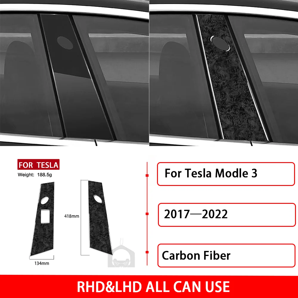 For Tesla Model 3 2017—2022 Wood Grain Car Accessories Door B-pillar Posts Panel Cover Trim Interior Decoration Sticker